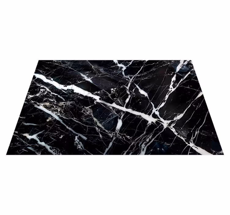 Alfombra vinílica negra mármol en tonos blancos - TenVinilo