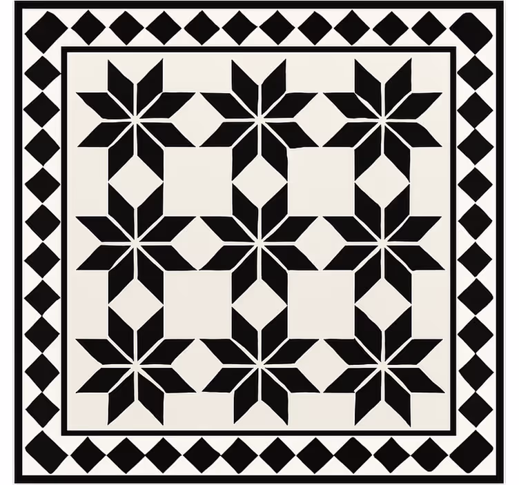 Alfombra vinílica cocina patrón mosaico estrella monocromático - TenVinilo