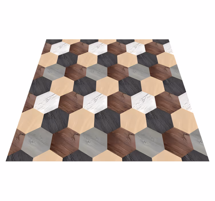 Alfombra vinílica cocina hexágonos de madera mezclada - TenVinilo