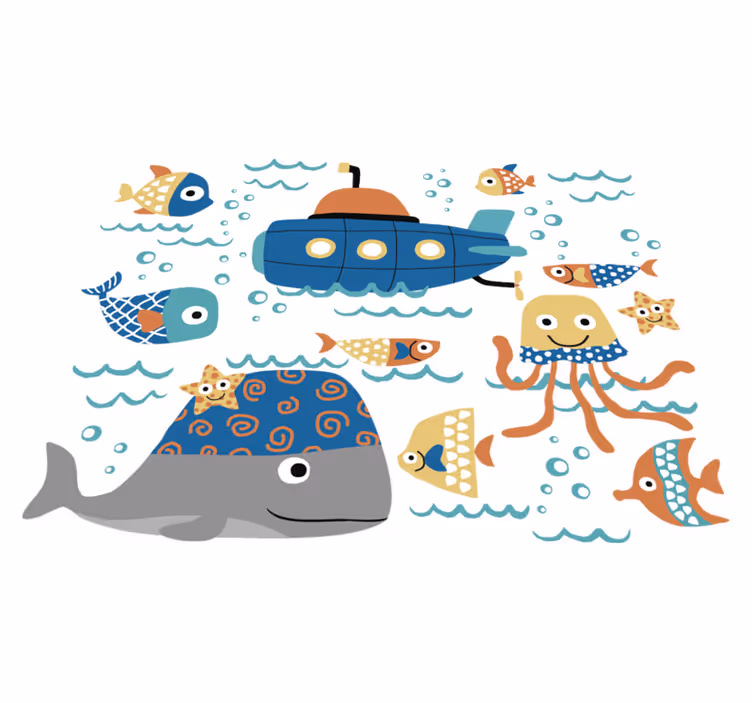 Alfombra vinílica de animales motivos marinos azules - TenVinilo