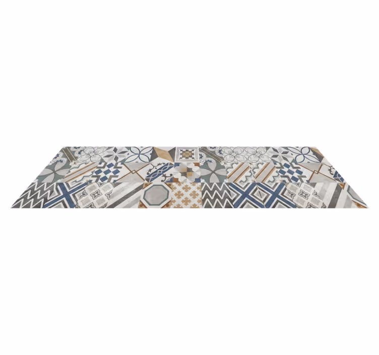 Alfombra vinílica cocina patchwork geométrico ecléctico - TenVinilo