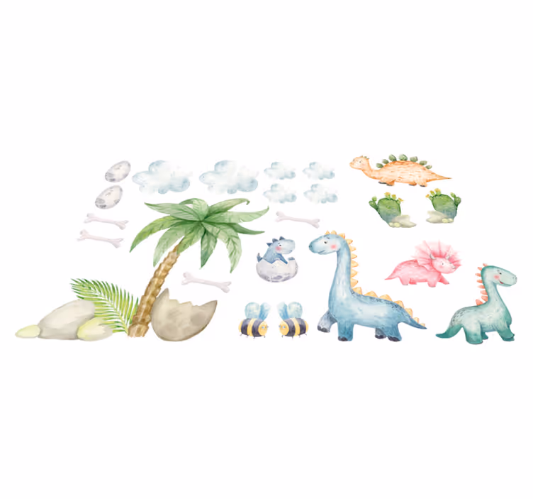 Alfombra vinílica de animales dinosaurios acuarelados - TenVinilo