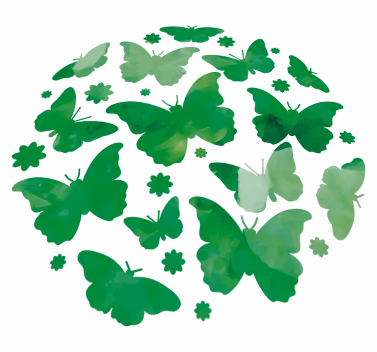 Alfombra vinílica de animales mariposas verdes acuareladas - TenVinilo