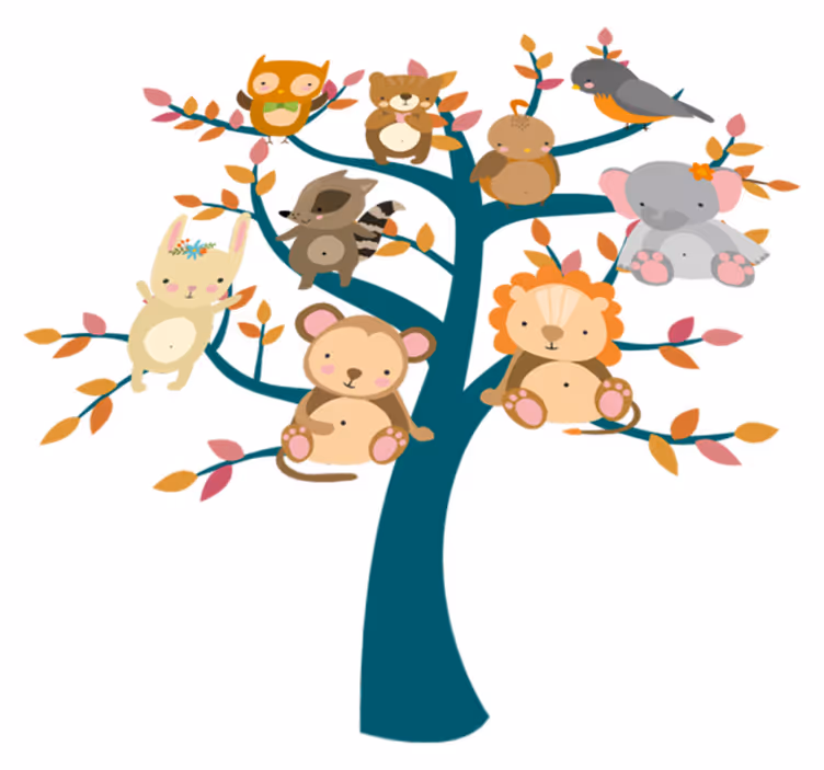 Alfombra vinílica de animales Árbol con bebés - TenVinilo