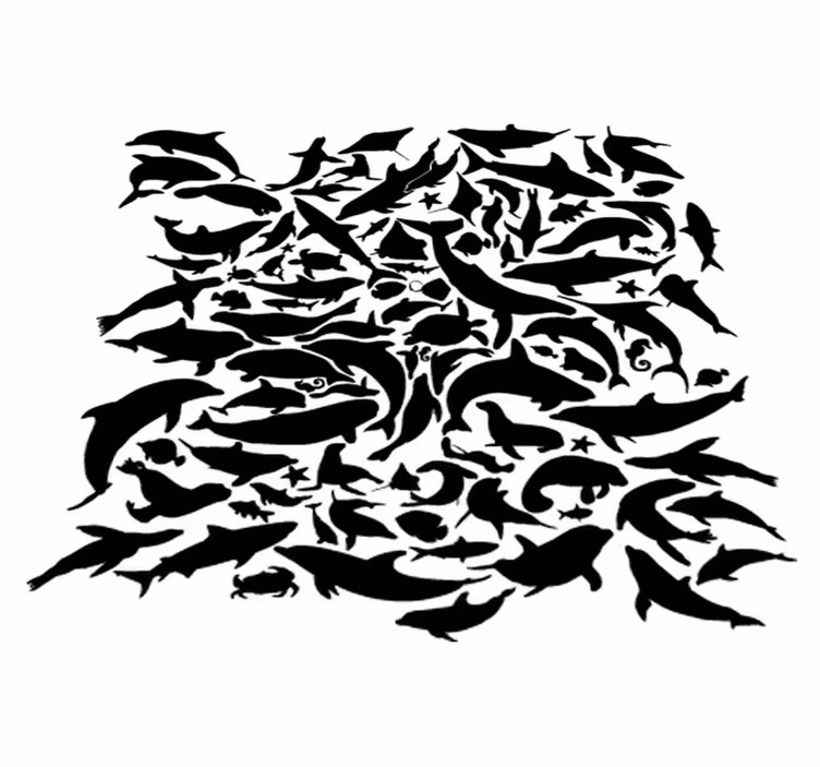 Alfombra vinílica de animales marinos negros - TenVinilo