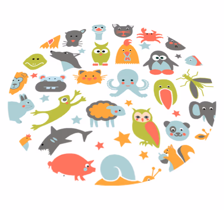 Alfombra vinílica de animales en círculo - TenVinilo