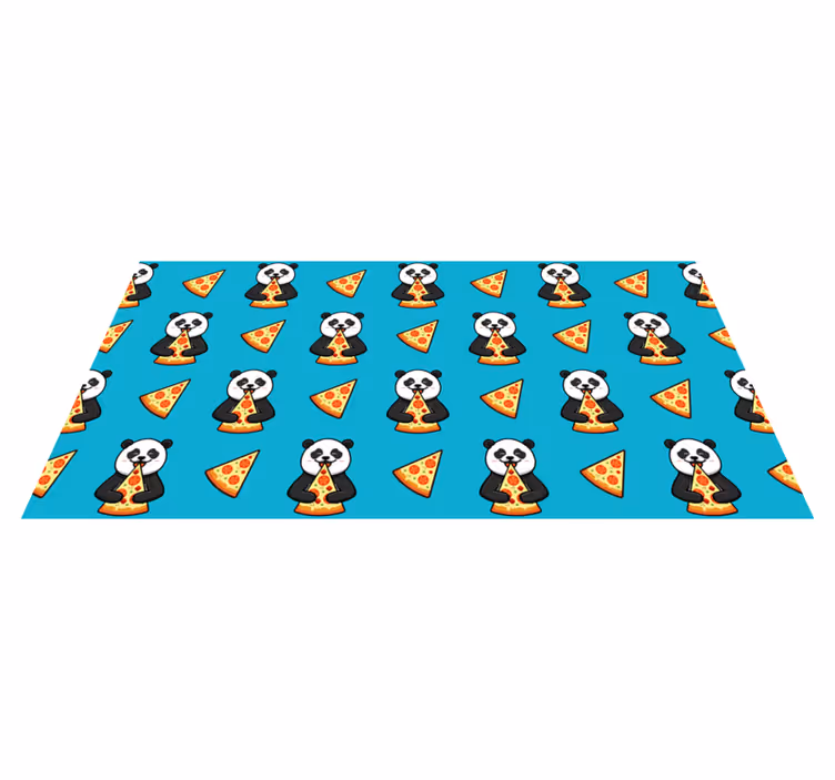 Alfombra vinílica de animales panda comiendo pizza - TenVinilo