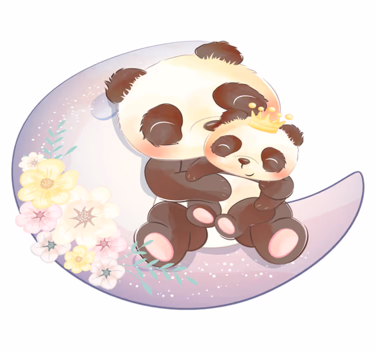 Alfombra vinílica de animales dos pandas en la luna - TenVinilo