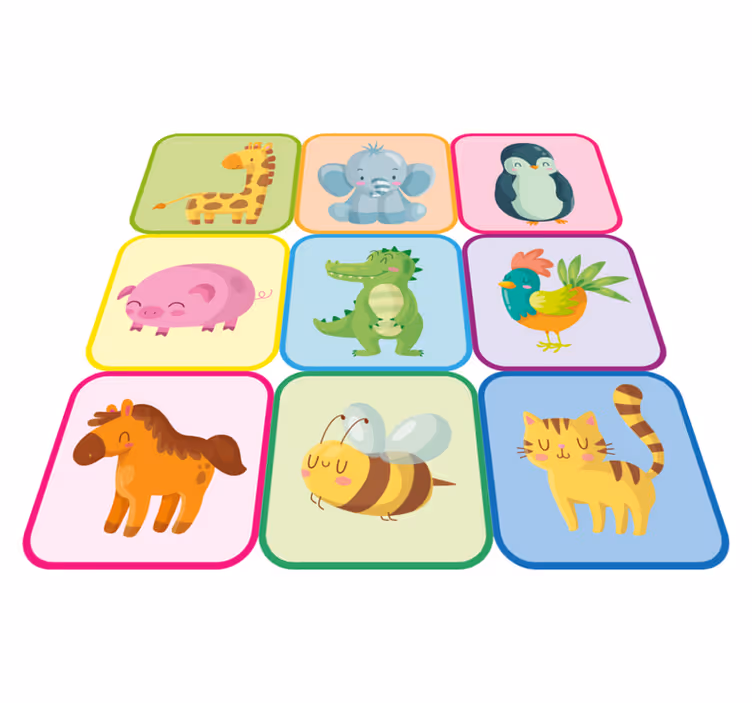 Alfombra vinílica de animales azulejos coloridos - TenVinilo