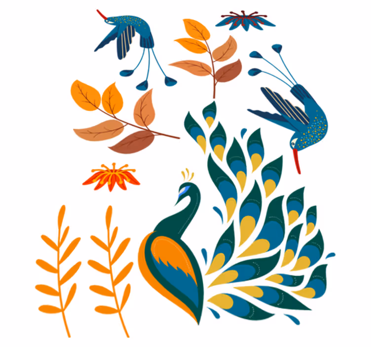 Alfombra vinílica de animales estilo tengango aves y plantas - TenVinilo