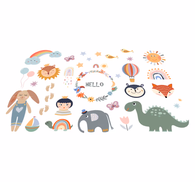 Alfombra vinílica de animales elemento floral infantil - TenVinilo