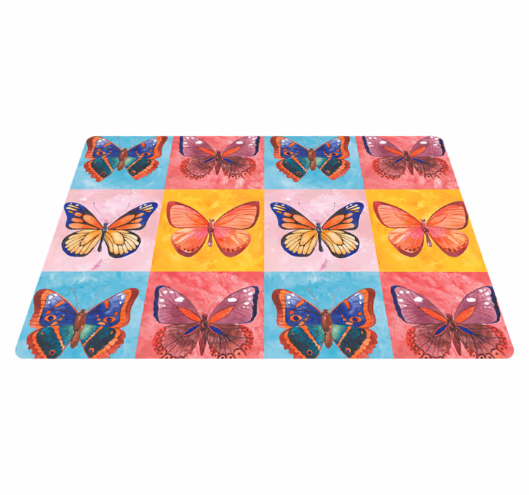 Alfombra vinílica de animales mariposas multicolores - TenVinilo