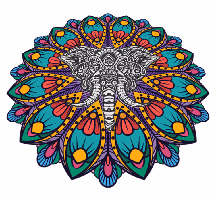 Alfombra vinílica de animales mandala de elefante colorido - TenVinilo