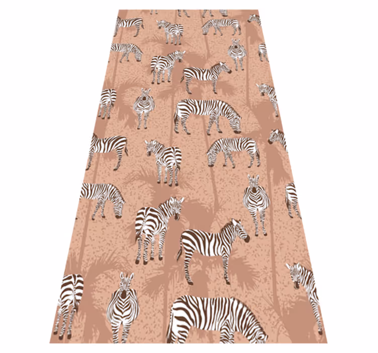 Alfombra vinílica de animales cebra y palmeras marrón - TenVinilo