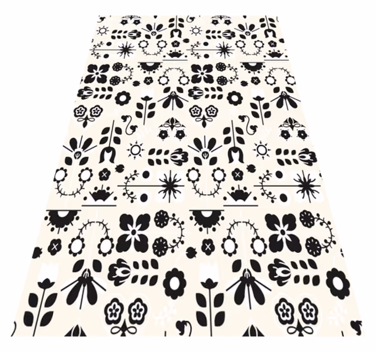 Alfombra vinílica de animales patrón folk en blanco y negro - TenVinilo