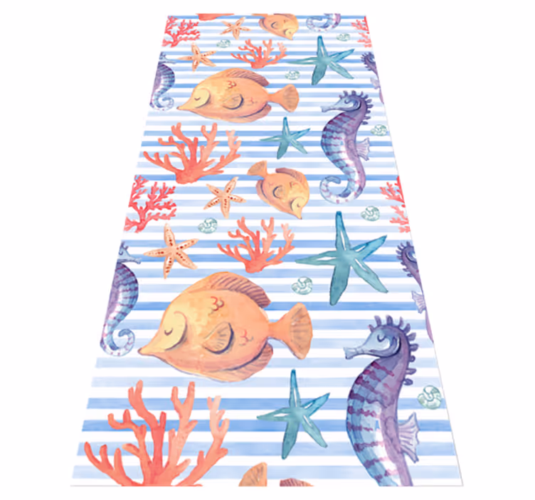 Alfombra vinílica de animales azulejos de vida marina - TenVinilo