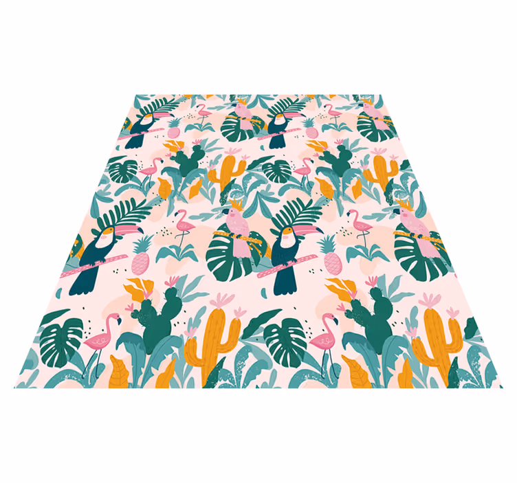 Alfombra vinílica de animales aves y hojas tropicales - TenVinilo
