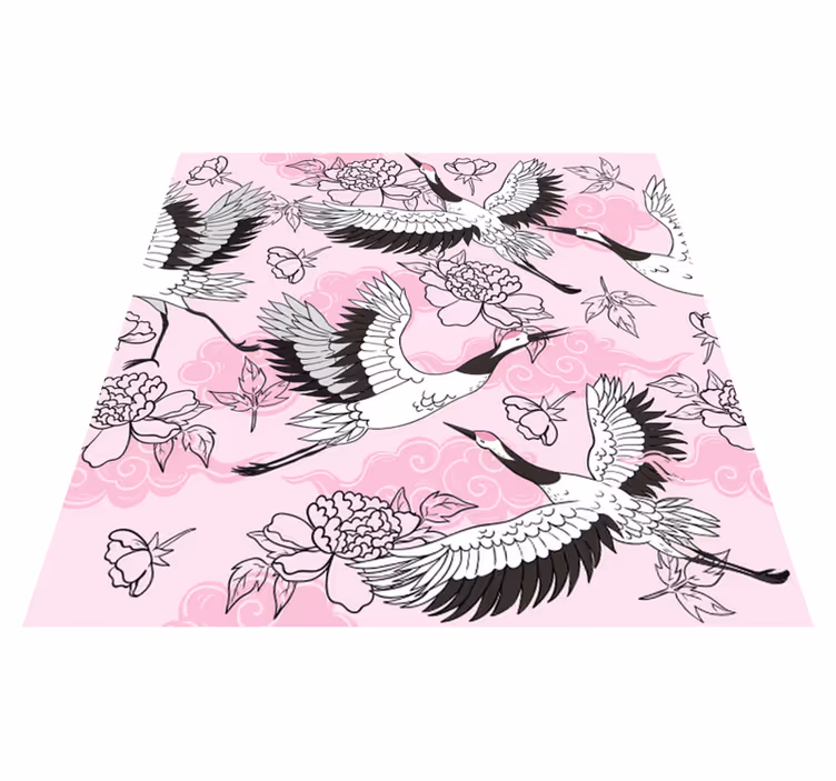 Alfombra vinílica de animales patrón moderno rosa aves - TenVinilo