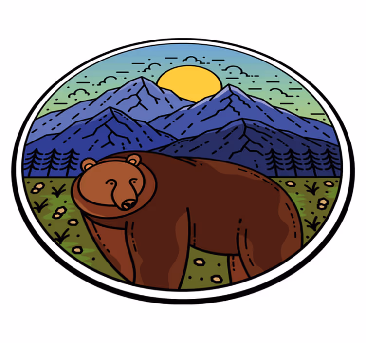Alfombra vinílica de animales montaña con oso redonda - TenVinilo