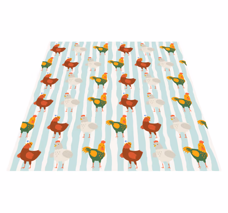 Alfombra vinílica de animales rayas verticales con gallos - TenVinilo