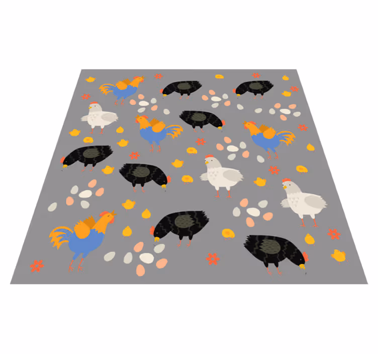 Alfombra vinílica de animales patrón gallinas en el corral - TenVinilo