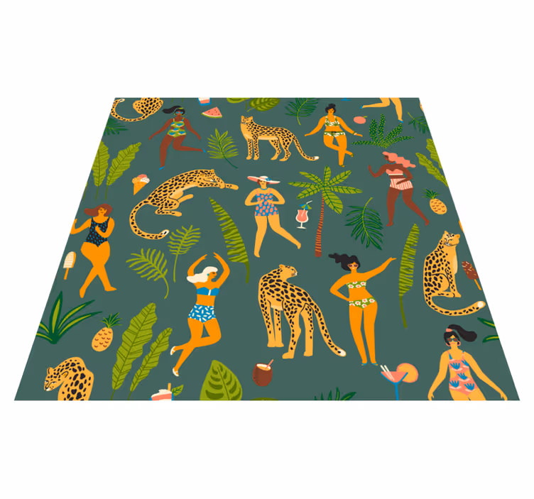 Alfombra vinílica de animales fondo de mujeres y leopardo - TenVinilo