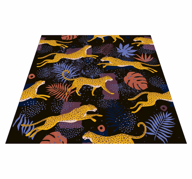 Alfombra vinílica de animales hojas tropicales y leopardos - TenVinilo