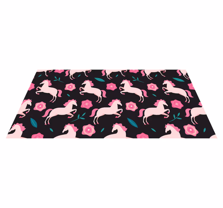 Alfombra vinílica de animales flores y plantas con caballos - TenVinilo