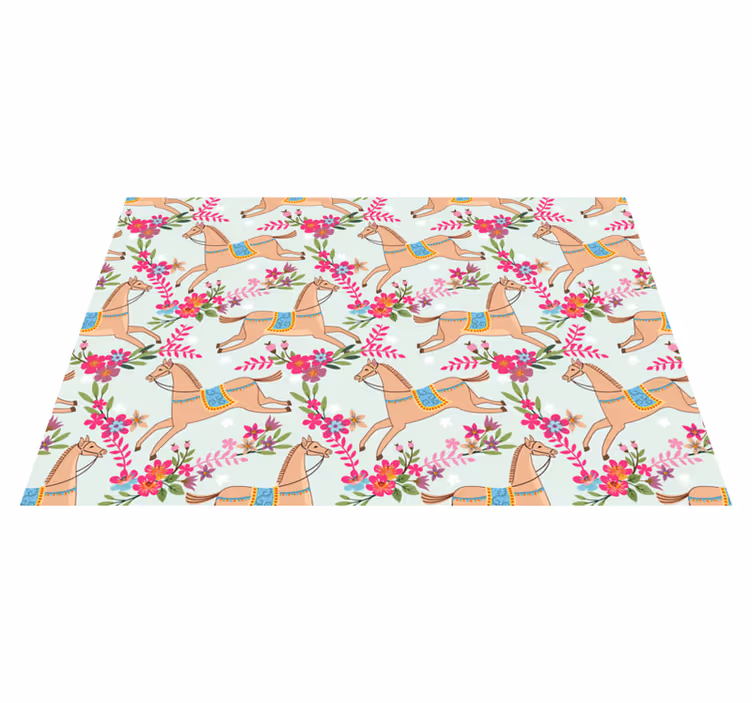 Alfombra vinílica de animales patrón caballo flores rosas - TenVinilo