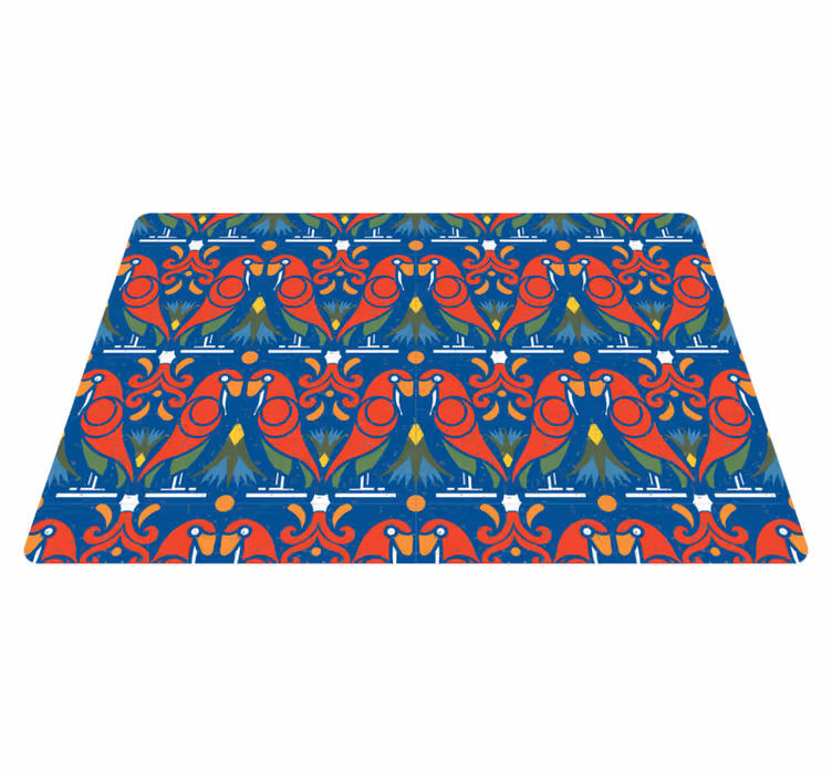 Alfombra vinílica de animales diseño floral azul - TenVinilo