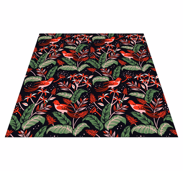 Alfombra vinílica de animales con hojas rojas y rosas - TenVinilo