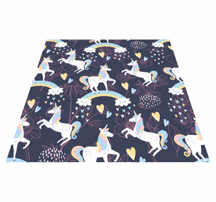 Alfombra vinílica de animales unicornios rosas florales - TenVinilo