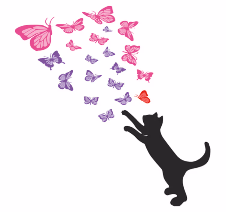 Alfombra vinílica de animales gato juguetón y mariposas - TenVinilo