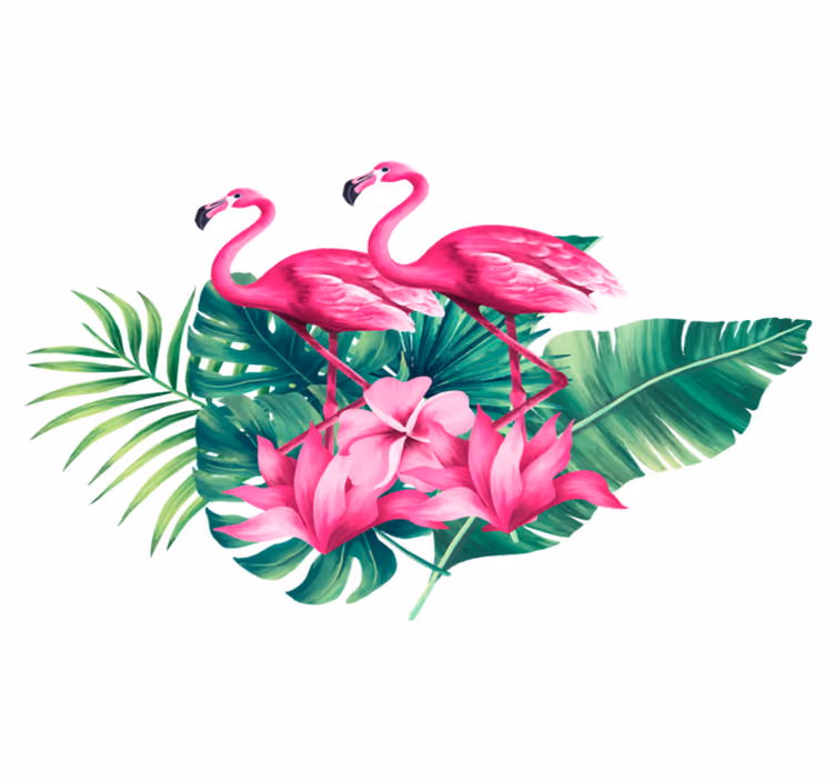 Alfombra vinílica de animales flamencos y follaje - TenVinilo