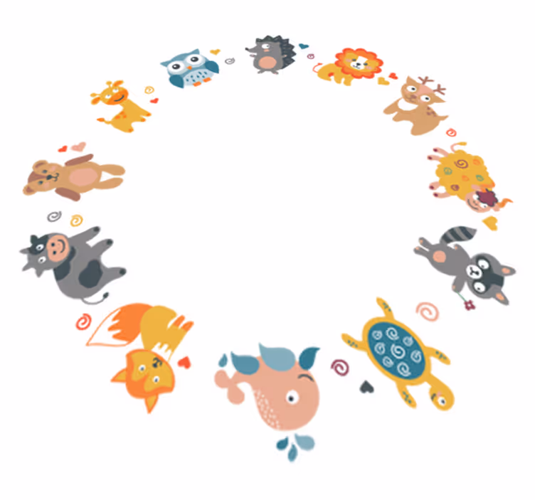 Alfombra vinílica de animales bebés en círculo - TenVinilo