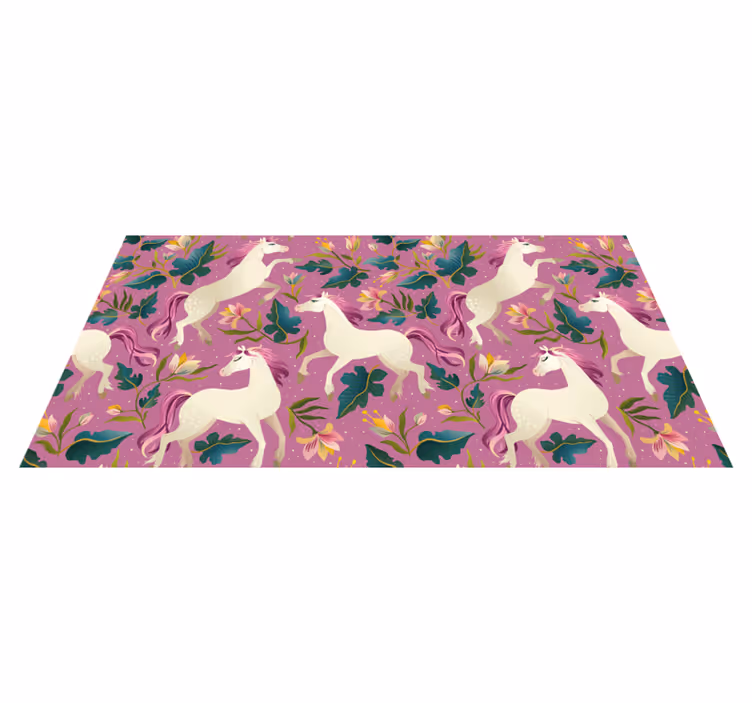 Alfombra vinílica de animales diseño floral de caballo - TenVinilo