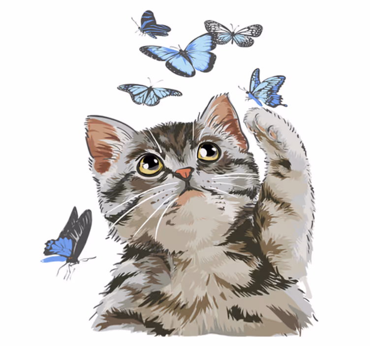 Alfombra vinílica de animales gatito con mariposas azules - TenVinilo