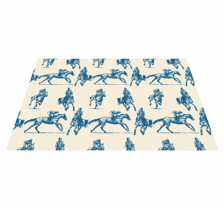 Alfombra vinílica de animales patrón caballos azul y beige - TenVinilo