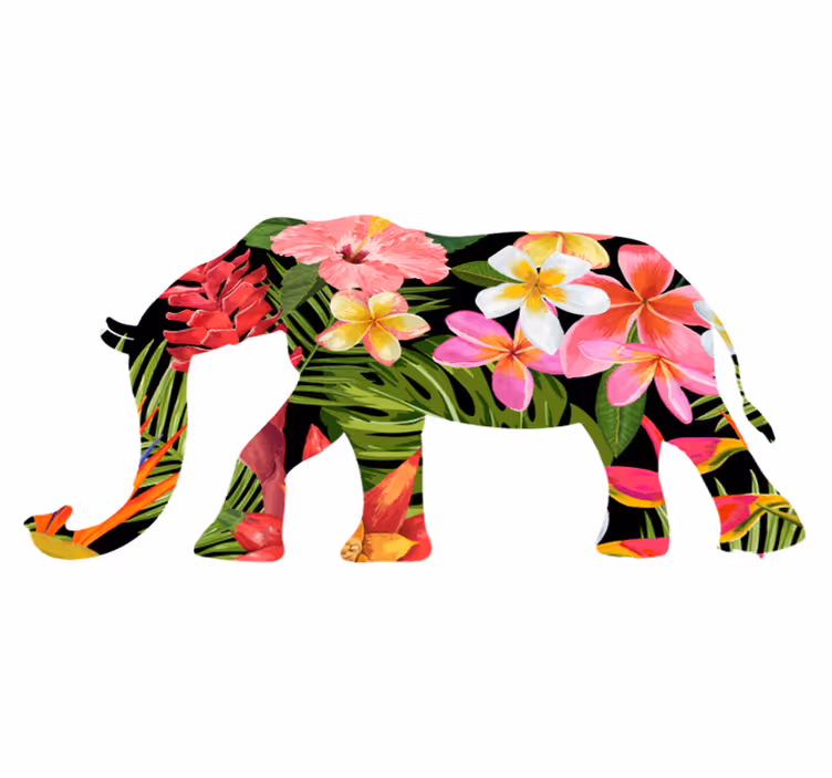 Alfombra vinílica de animales elefante floral silueta - TenVinilo