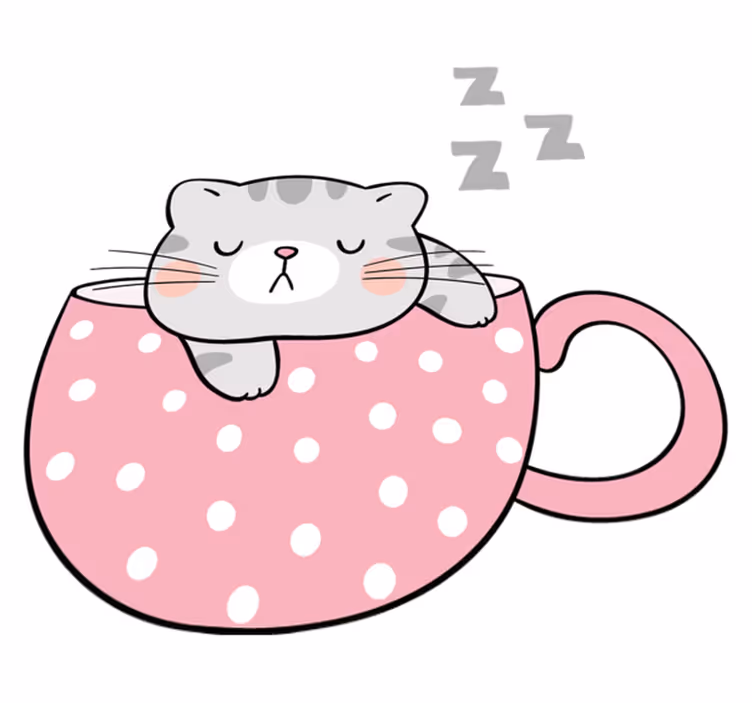 Alfombra vinílica de animales taza de gato durmiendo - TenVinilo