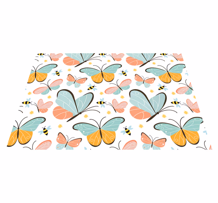 Alfombra vinílica de animales mariposas y abejas - TenVinilo