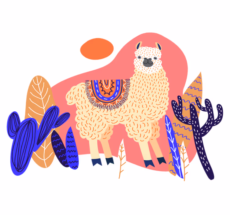 Alfombra vinílica de animales llama peruana y cactus - TenVinilo