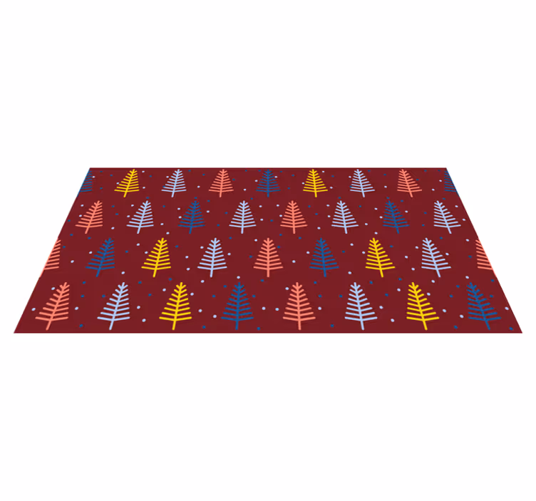 Alfombra vinílica navidad patrón de pinos coloridos - TenVinilo