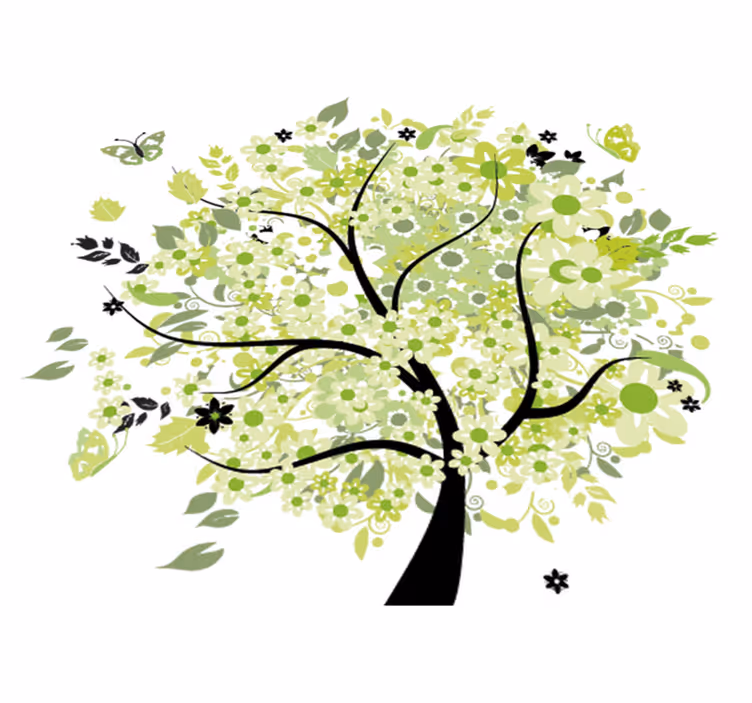 Alfombra vinílica flores árbol de primavera verde - TenVinilo