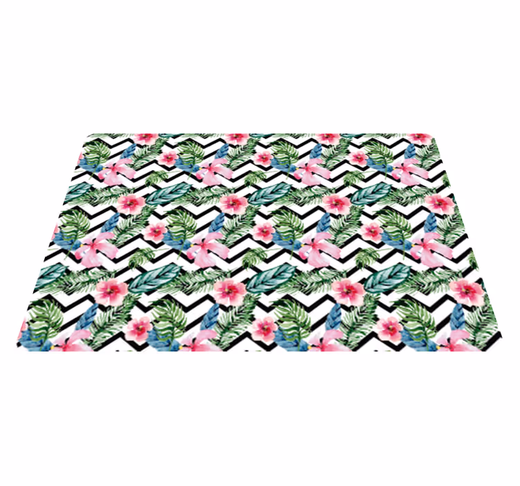 Alfombra vinílica flores zigzag tropical verde - TenVinilo