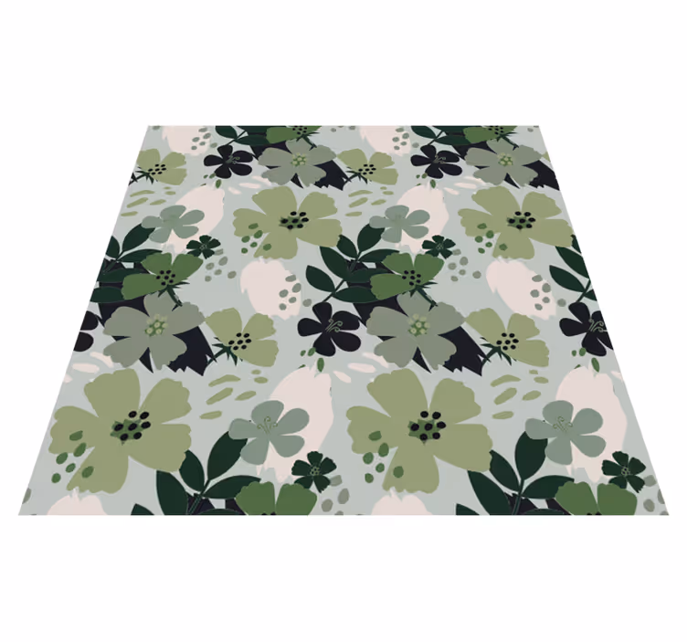Alfombra vinílica flores en tonos verdes y hojas - TenVinilo
