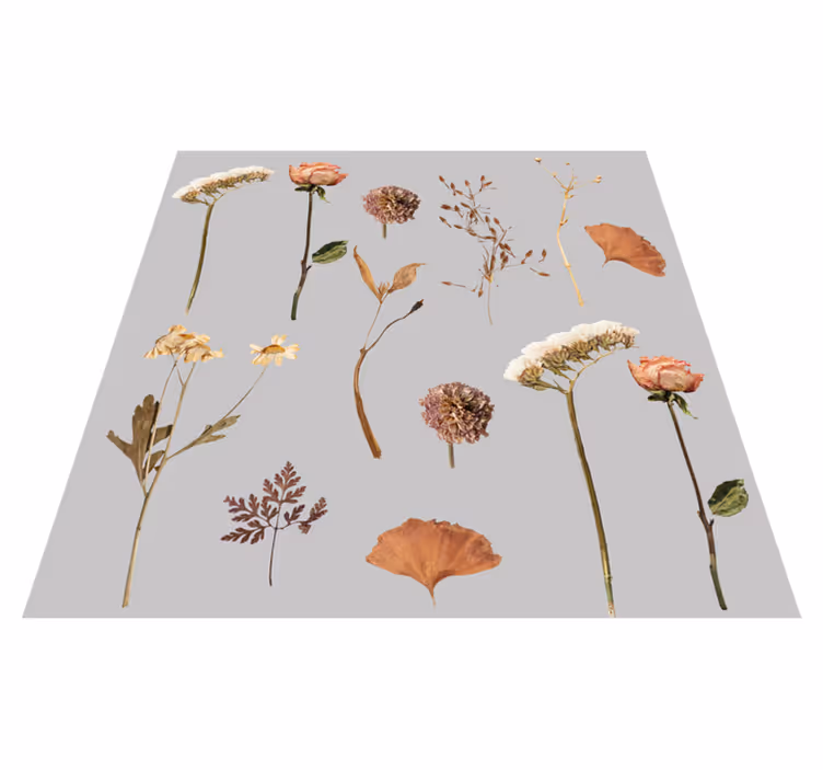 Alfombra vinílica flores con diseño de hojas secas - TenVinilo