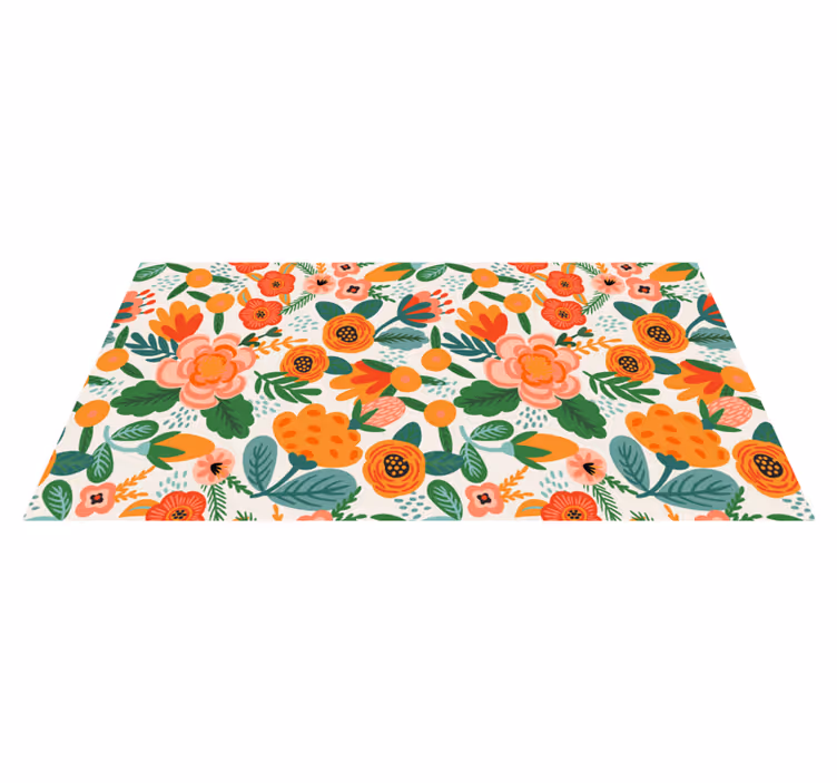Alfombra vinílica flores estilo folclórico rojo y naranja - TenVinilo