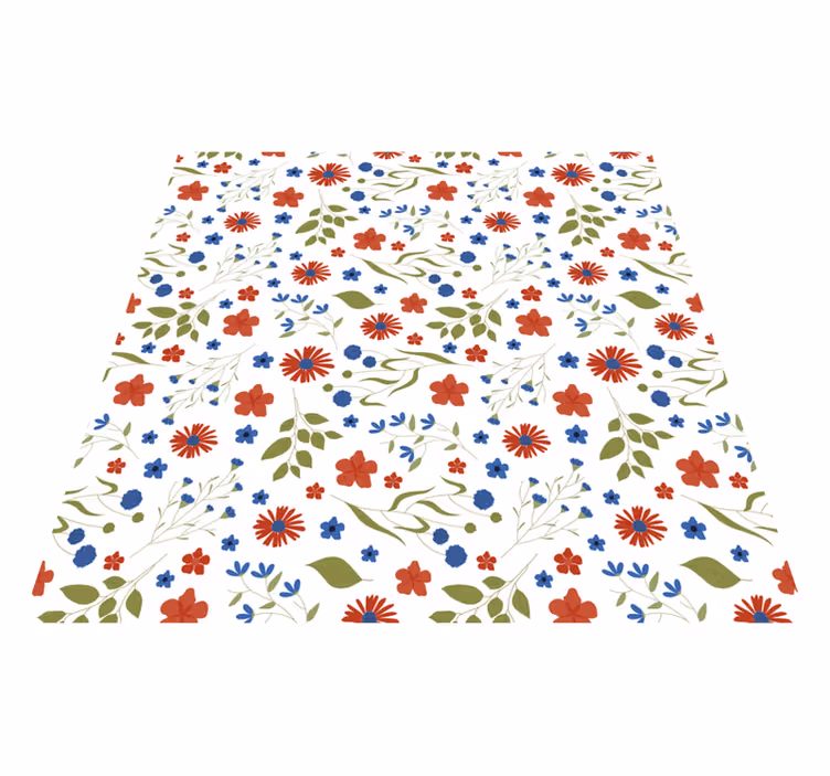 Alfombra vinílica flores patrones jardín azul y rojo - TenVinilo