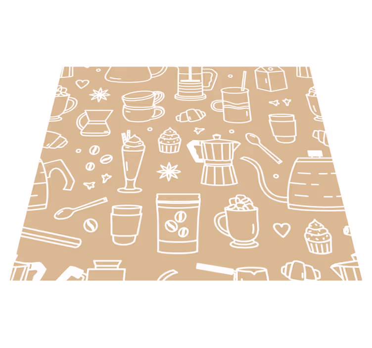 Alfombra vinílica cocina diseño de tazas y vasos - TenVinilo
